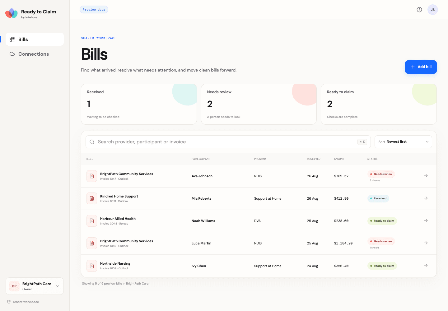 Easy Bills workspace