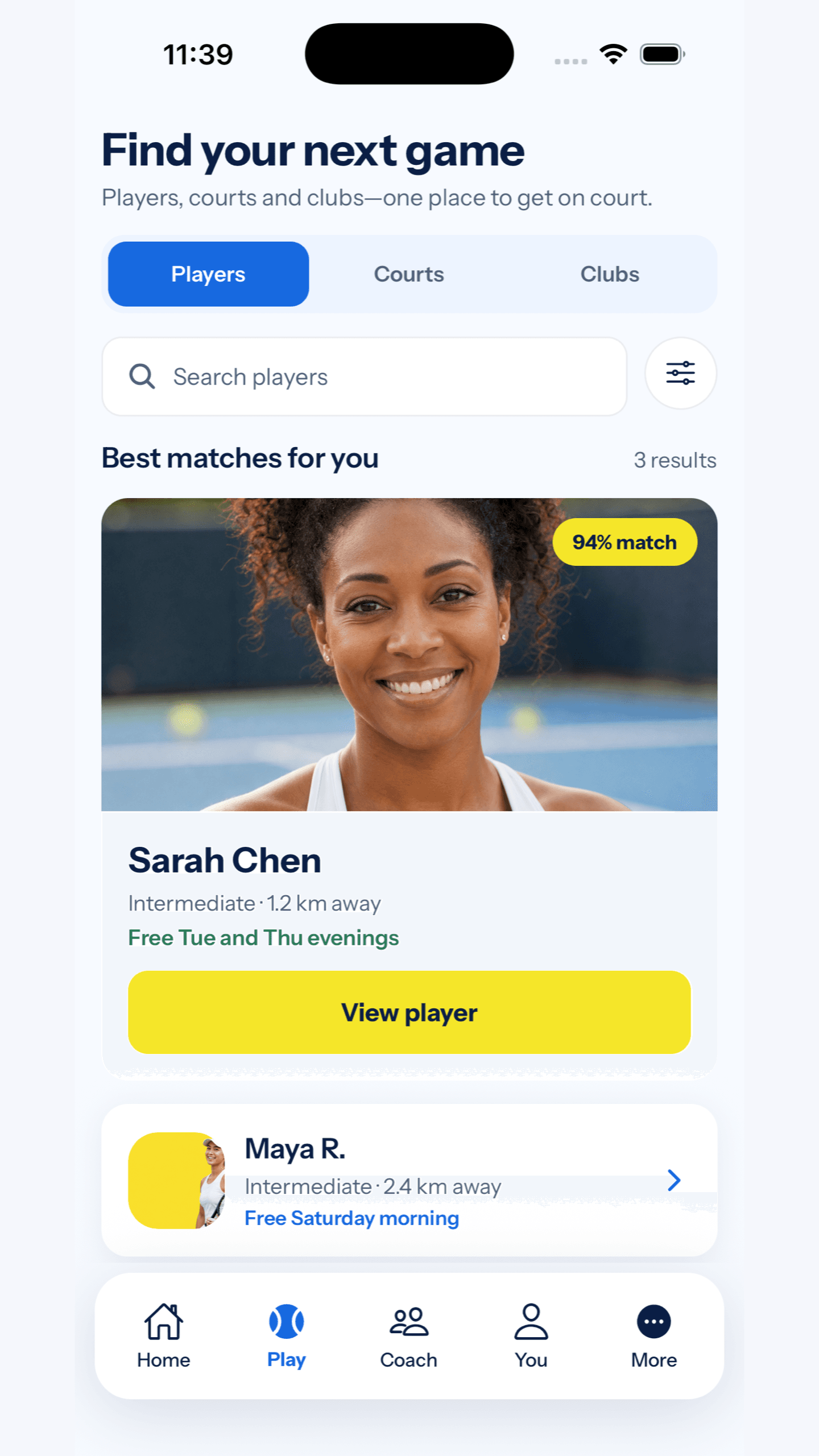 Tennis Together player discovery