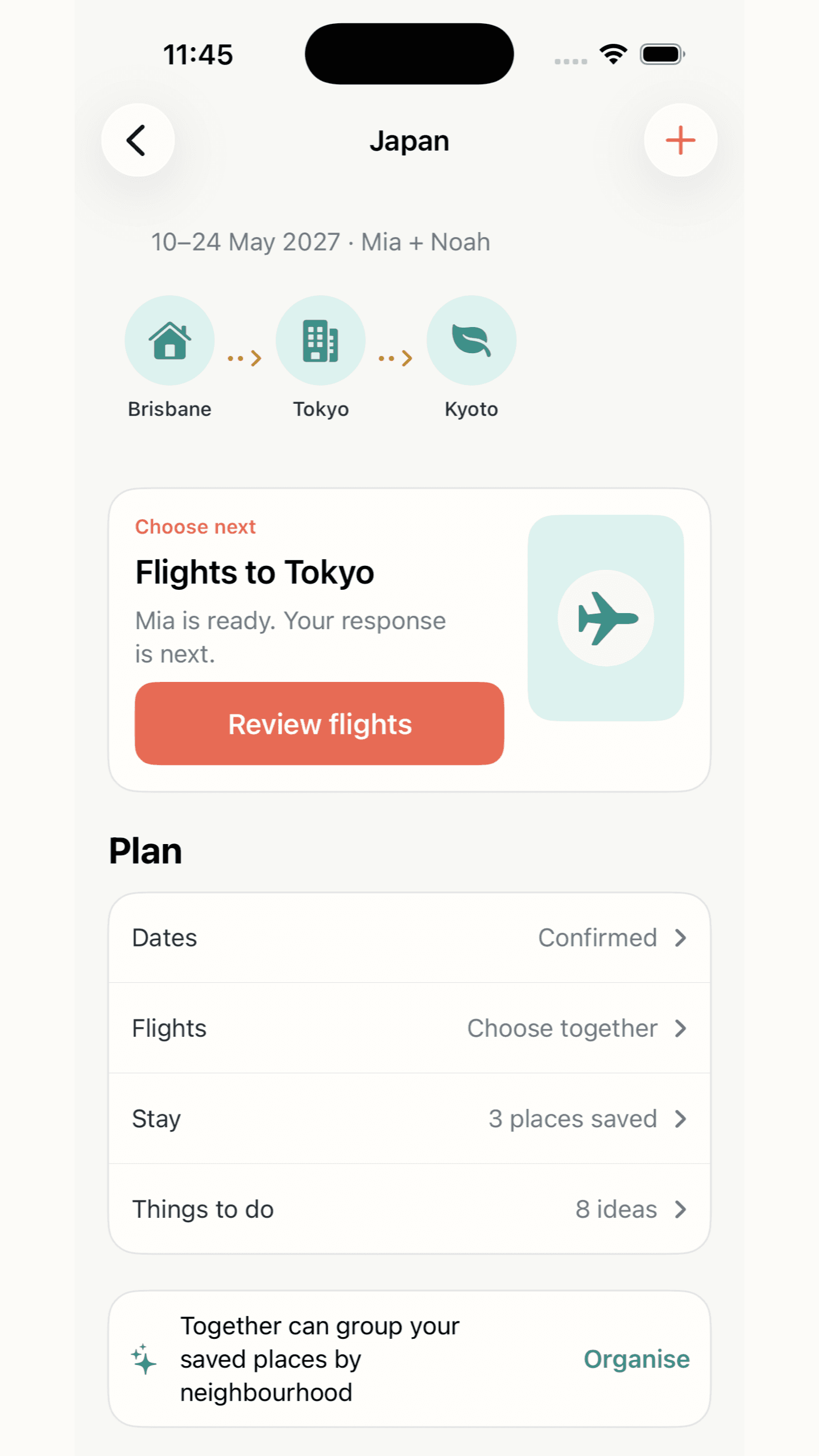 Life Together shared trip planning